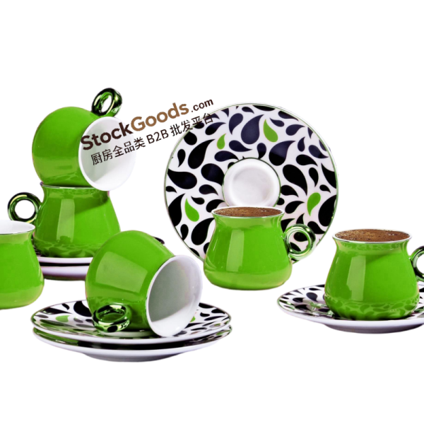 Green Porcelain Turkish Coffee Cup & Saucer Set